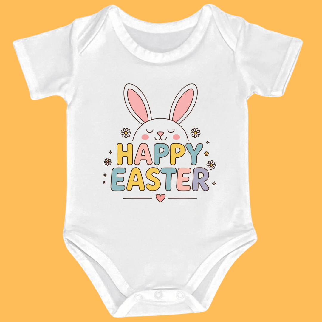 Happy Easter Bunny Baby Bodysuit, 100% Cotton Onesie with Carrot Design